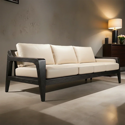 Handcrafted Solid Wood Leather Sofa – Premium Modern Elegance - Rustirawood