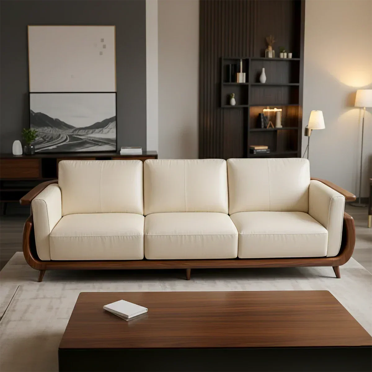 Handcrafted Solid Wood Leather Sofa – Rustic Modern Premium Design - Rustirawood