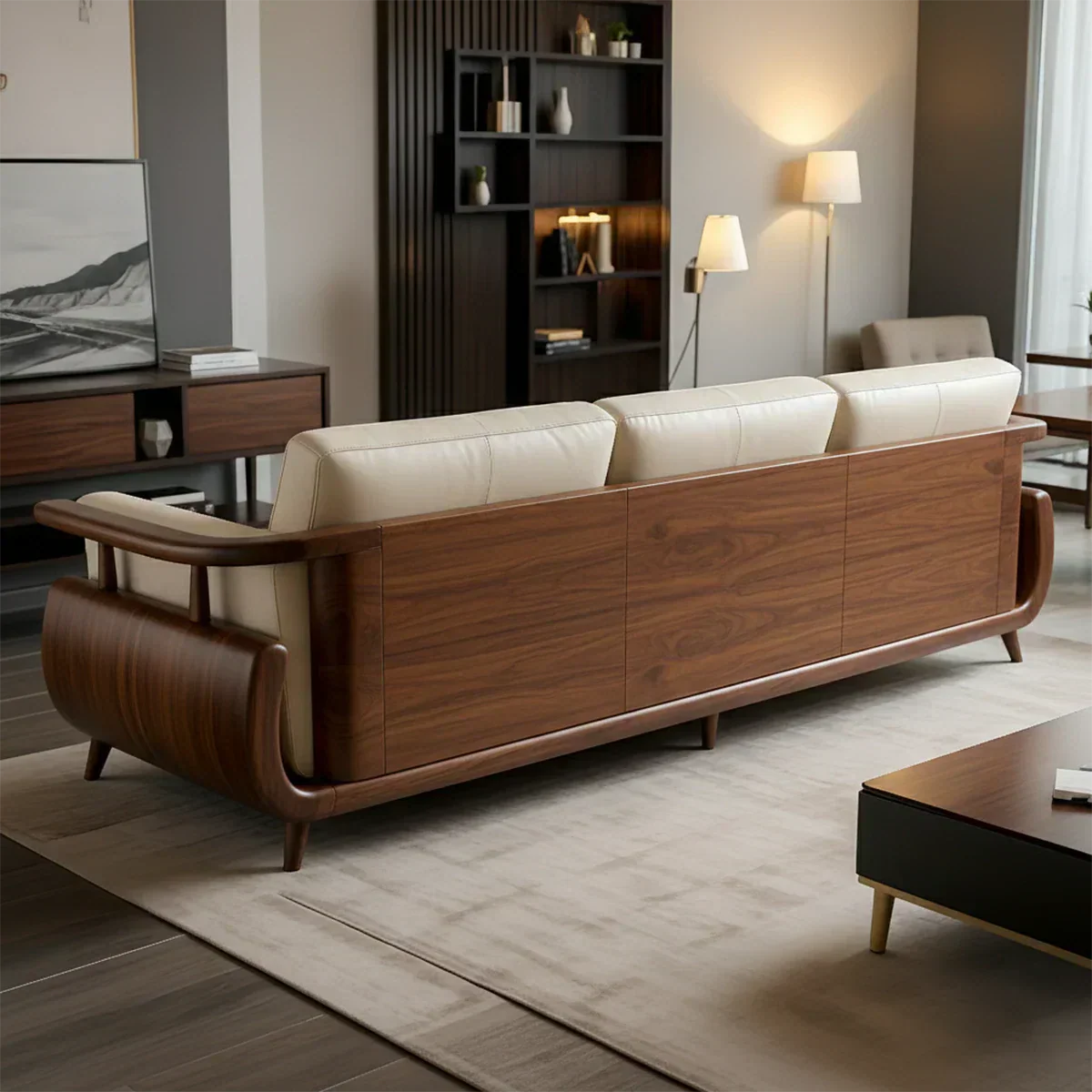 Handcrafted Solid Wood Leather Sofa – Rustic Modern Premium Design - Rustirawood
