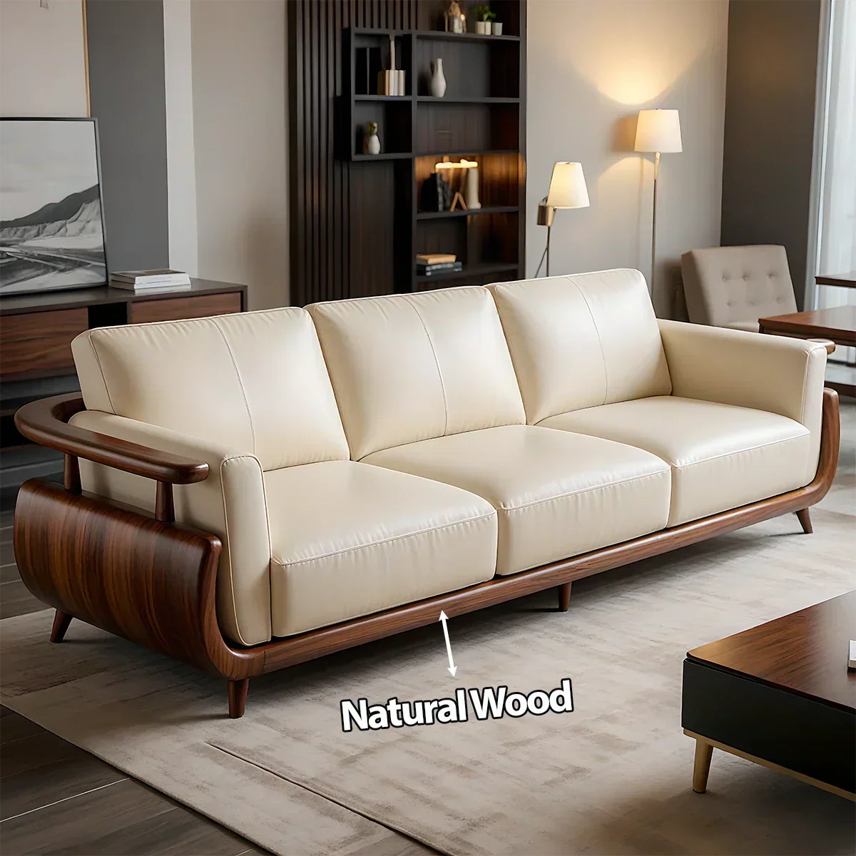 Handcrafted Solid Wood Leather Sofa – Rustic Modern Premium Design - Rustirawood