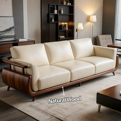 Handcrafted Solid Wood Leather Sofa – Rustic Modern Premium Design - Rustirawood