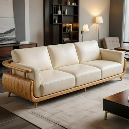 Handcrafted Solid Wood Leather Sofa – Rustic Modern Premium Design - Rustirawood