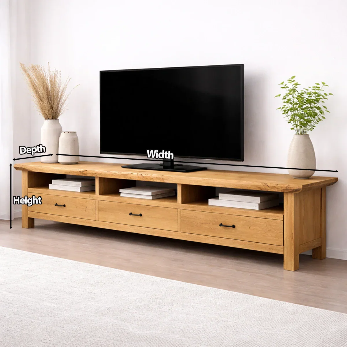Handcrafted Solid Wood TV Stand with Spacious Drawers and Open Media Storage - Rustirawood
