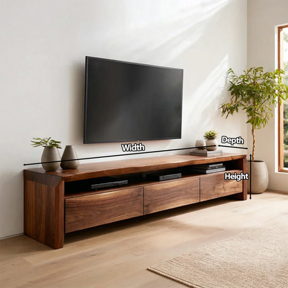 Handcrafted Solid Wood TV Stand with Thick Top and Curved Side Legs - Rustirawood