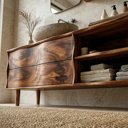 Handcrafted Traditional Bathroom Vanity Cabinet in Natural Solid Wood - Rustirawood