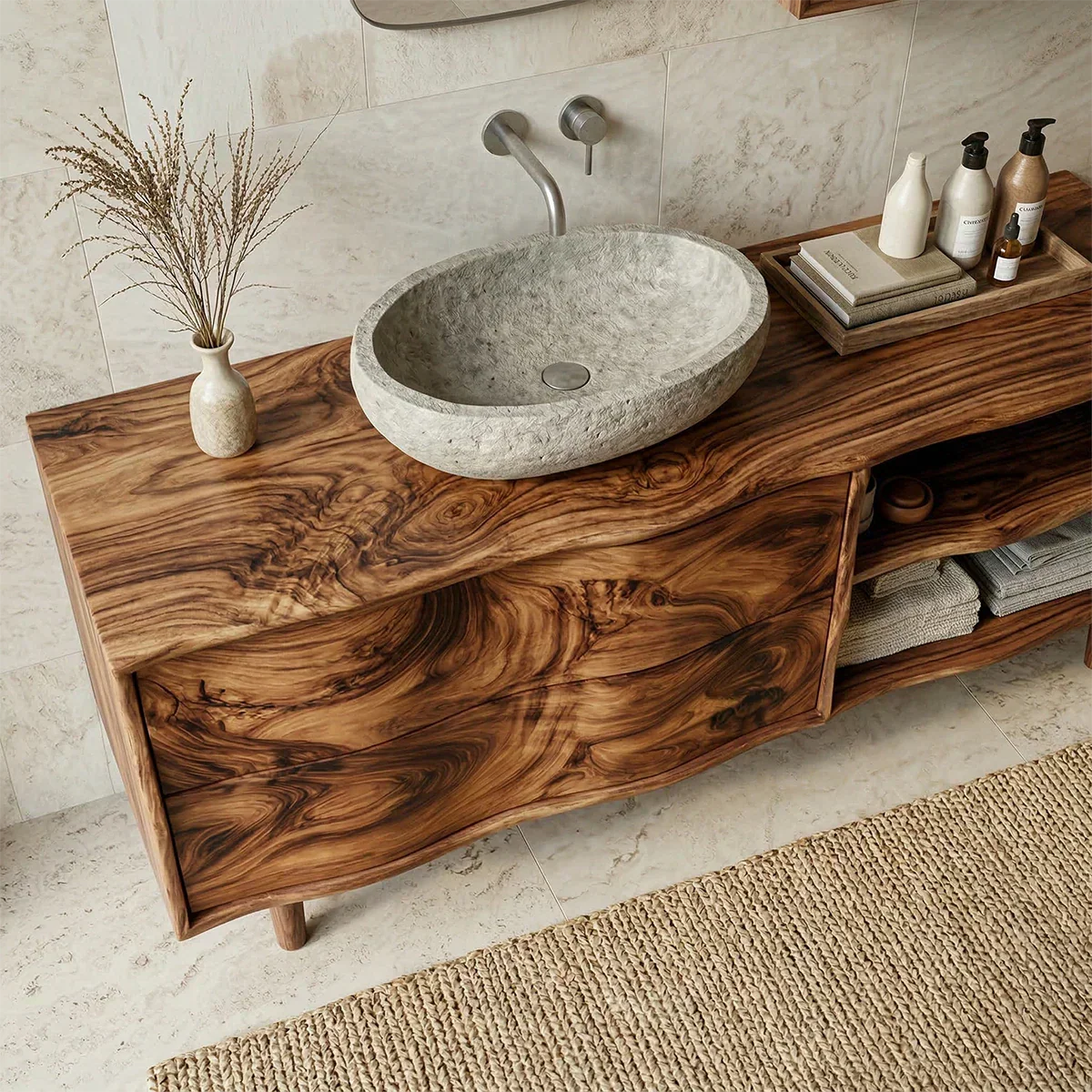 Handcrafted Traditional Bathroom Vanity Cabinet in Natural Solid Wood - Rustirawood