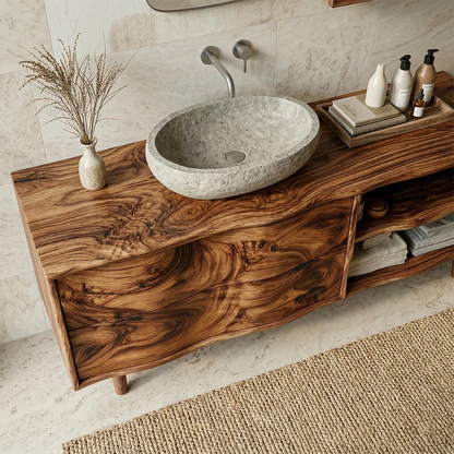 Handcrafted Traditional Bathroom Vanity Cabinet in Natural Solid Wood - Rustirawood