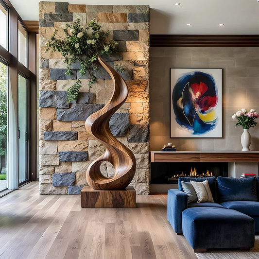 Handmade Solid Wood Abstract Sculpture – Tall Twisted Form - Woodrooted