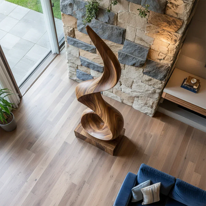 Handmade Solid Wood Abstract Sculpture – Tall Twisted Form - Rustirawood