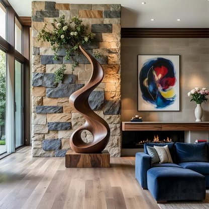 Handmade Solid Wood Abstract Sculpture – Tall Twisted Form - Rustirawood