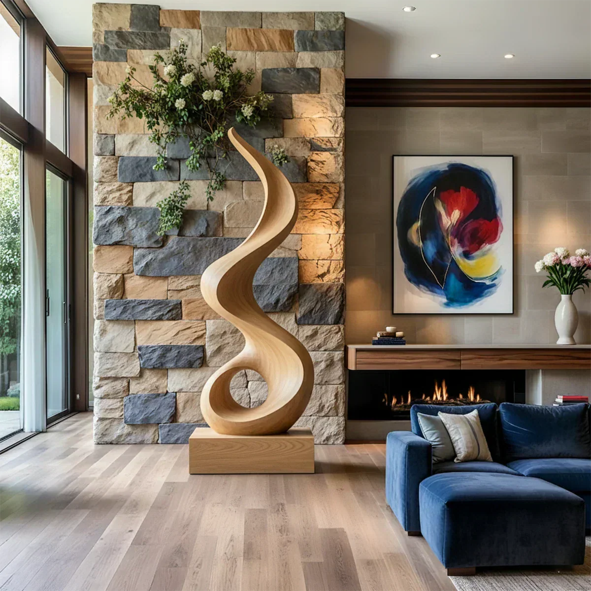 Handmade Solid Wood Abstract Sculpture – Tall Twisted Form - Rustirawood