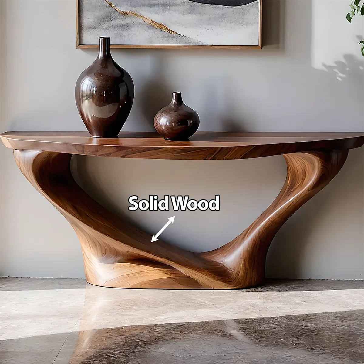 Harmony Arc Walnut Finish Console Table – Handcrafted Elegance - Rustirawood