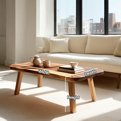 Japandi Live Edge Coffee Table with Straight Legs in Natural Solid Wood - Rustirawood