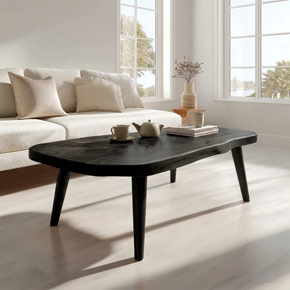 Japandi Live Edge Coffee Table with Tapered Legs in Natural Solid Wood - Rustirawood
