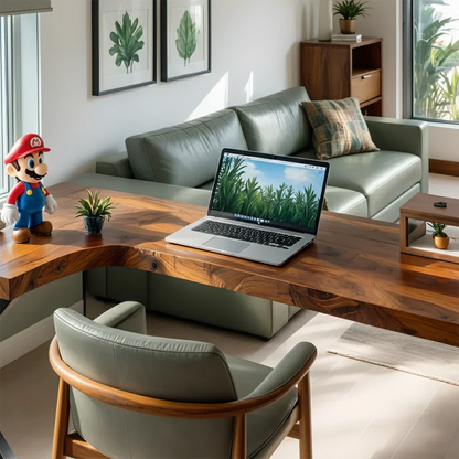 L-Shaped Solid Wood Desk with Steel Z-Frame - Rustirawood