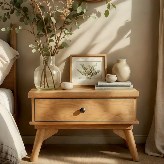 Lightwood Japandi Single-Drawer Nightstand - Woodrooted
