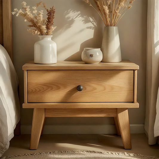Lightwood Single-Drawer Nightstand – Scandinavian Minimalist Design - Woodrooted
