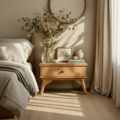 Lightwood Single-Drawer Nightstand – Scandinavian Minimalist Design - Rustirawood