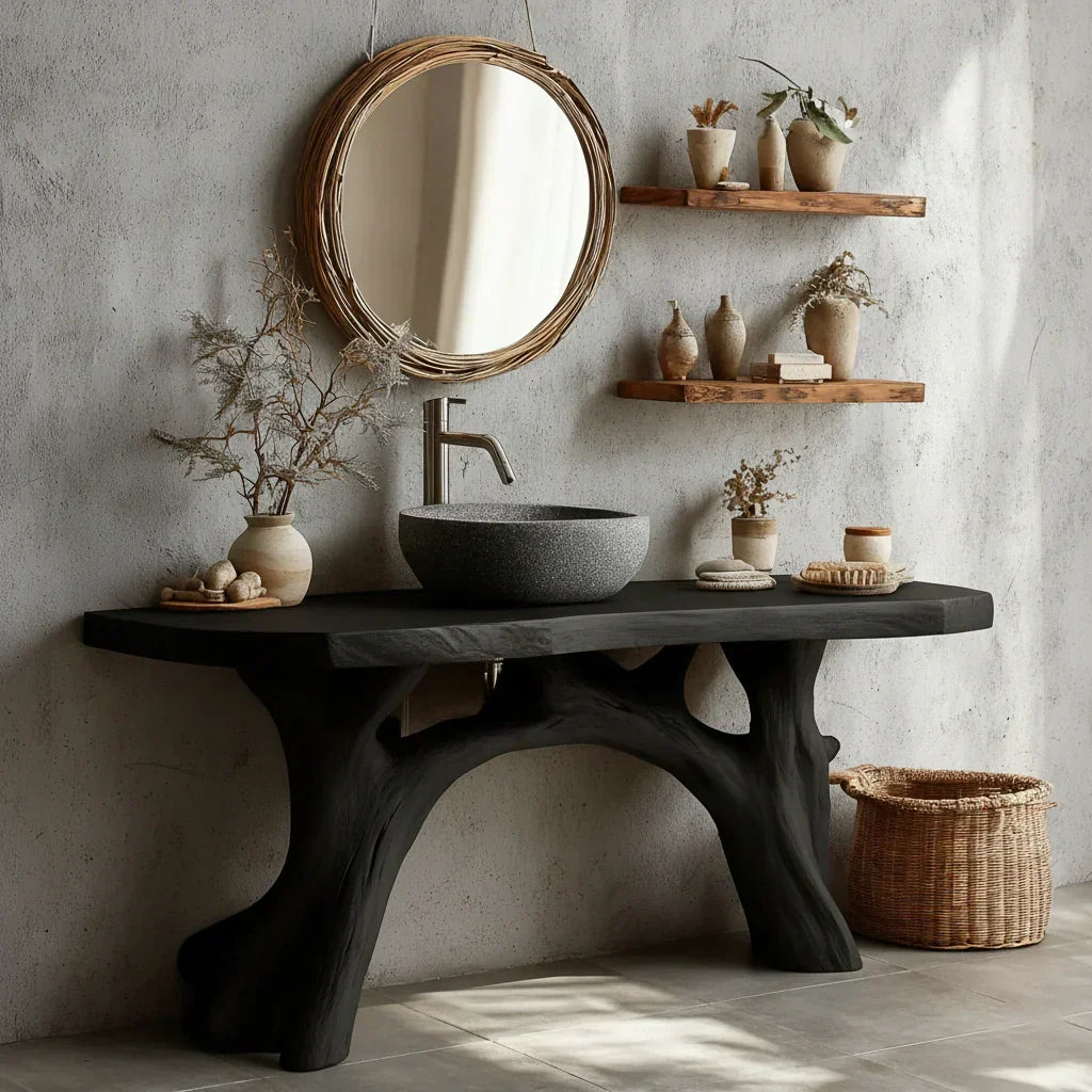 Live-Edge Natural Solid Wood Bathroom Vanity – Handcrafted Base - Rustirawood