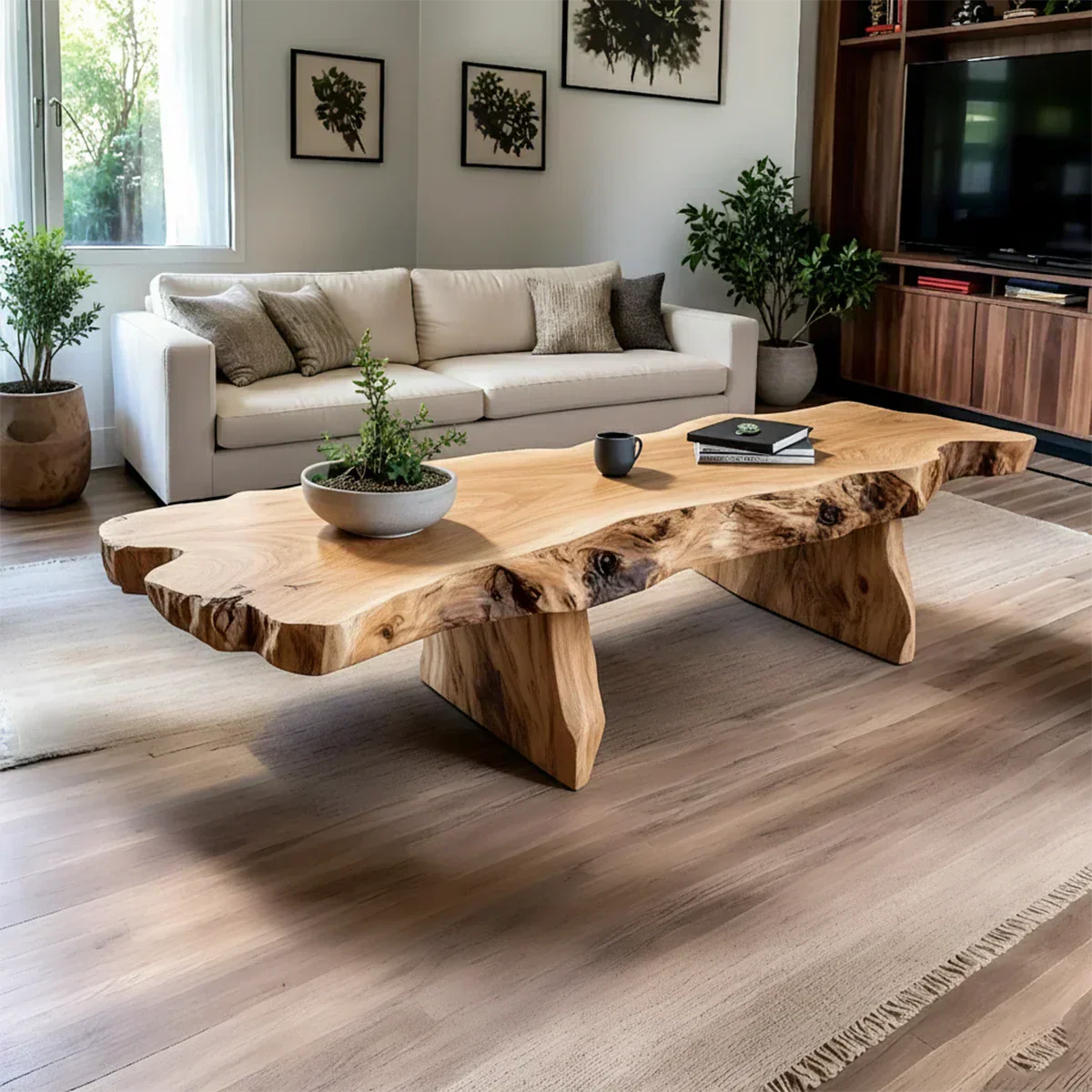 Live-Edge Natural Solid Wood Coffee Table – Handcrafted Slab Design - Rustirawood