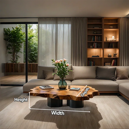 Live-Edge Natural Solid Wood Coffee Table – Sculptural Flower-Form Slab - Rustirawood