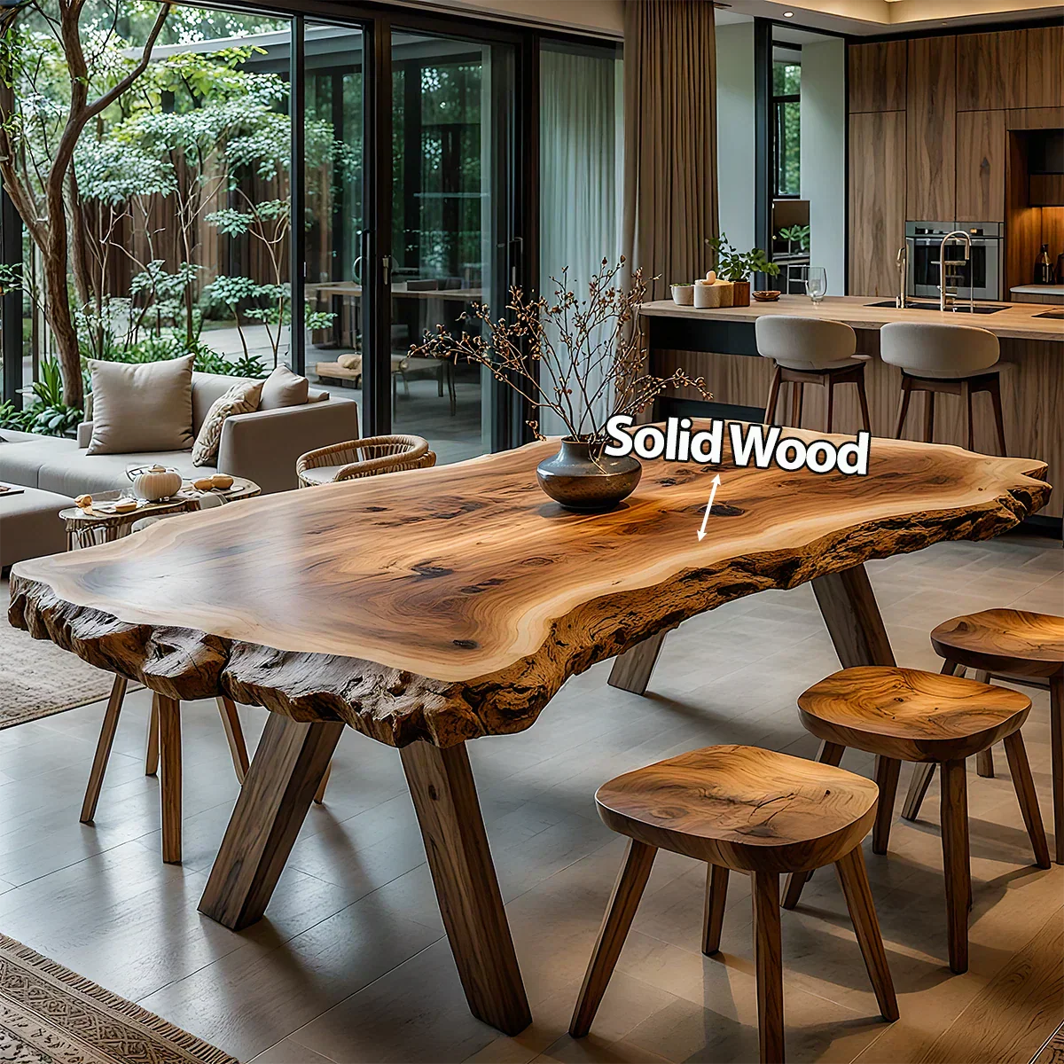 Live Edge Natural Solid Wood Dining Table – Handcrafted Luxury - Rustirawood