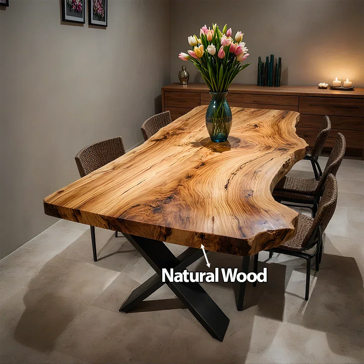Live-Edge Natural Solid Wood Dining Table - Rustirawood