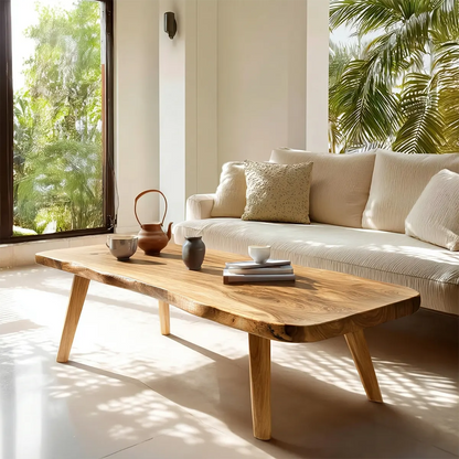 Live Edge Slab Coffee Table with Angled Legs in Natural Solid Wood - Rustirawood