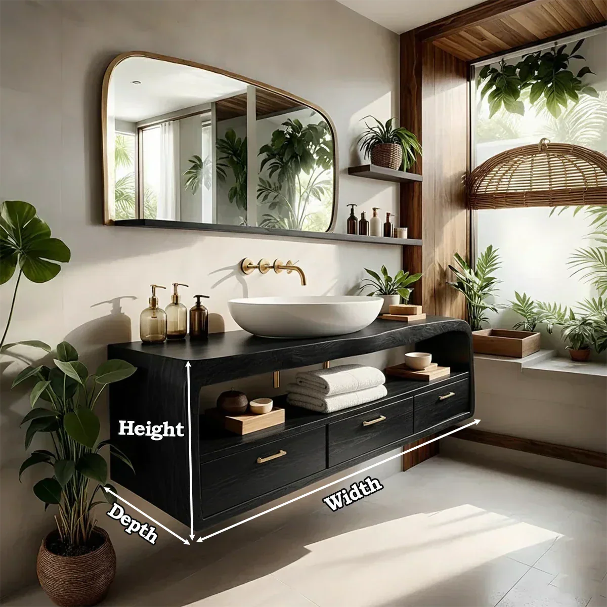 Live-Edge Walnut Finish Floating Bathroom Vanity - Solid Wood Bathroom Cabinet - Rustirawood