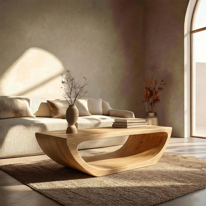 Long Sculptural Hollow Coffee Table in Organic Modern Natural Solid Wood - Rustirawood