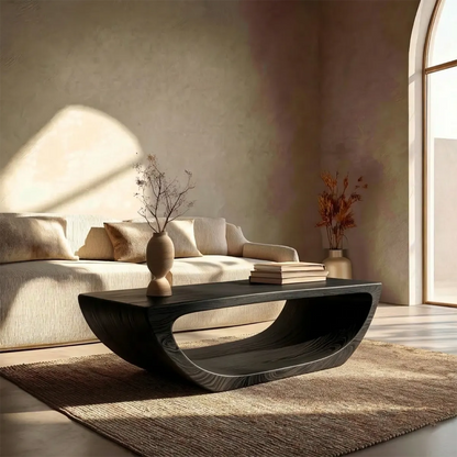 Long Sculptural Hollow Coffee Table in Organic Modern Natural Solid Wood - Rustirawood