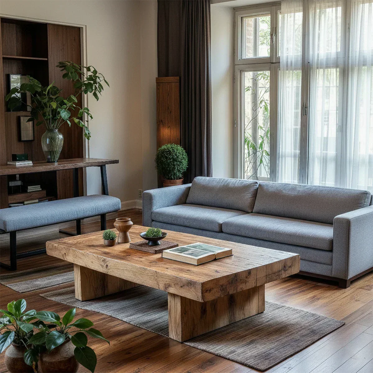 Minimalist Solid Wood Coffee Table – Natural Solid Wood Block Coffee Table - Rustirawood