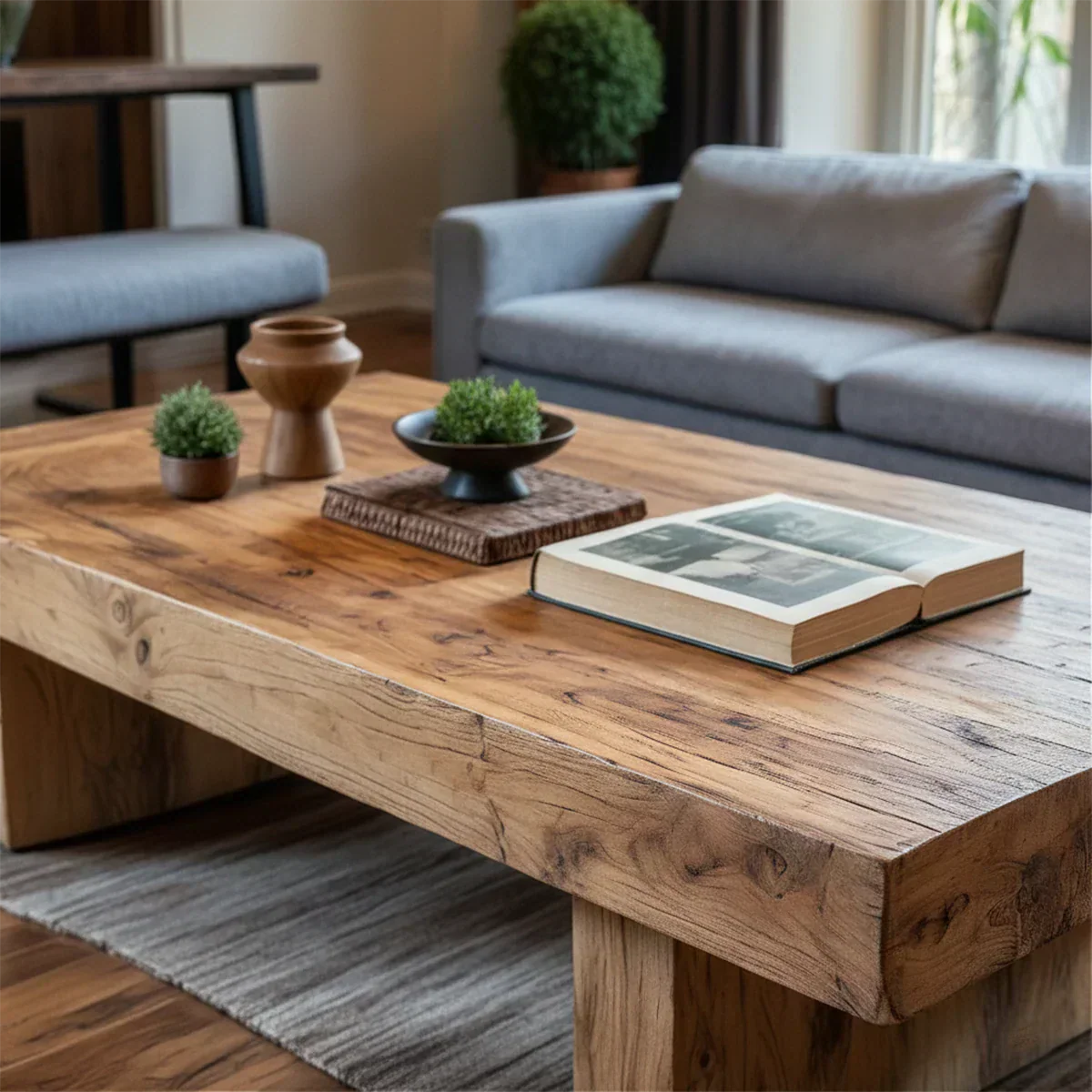Minimalist Solid Wood Coffee Table – Natural Solid Wood Block Coffee Table - Rustirawood