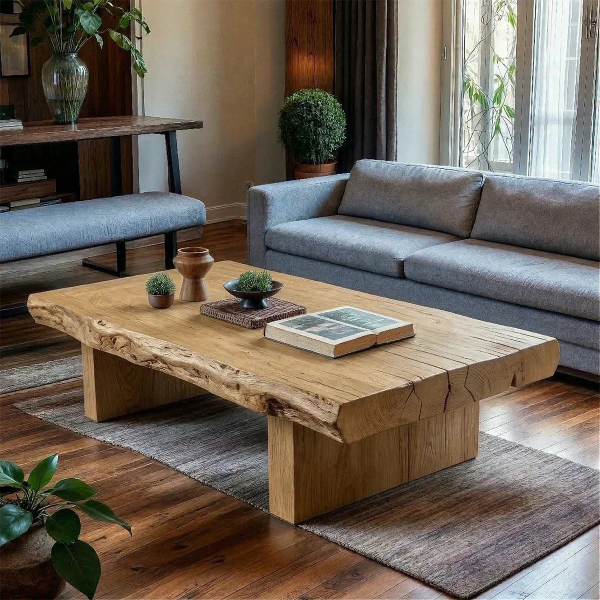 Minimalist Solid Wood Coffee Table – Natural Solid Wood Block Coffee Table - Rustirawood