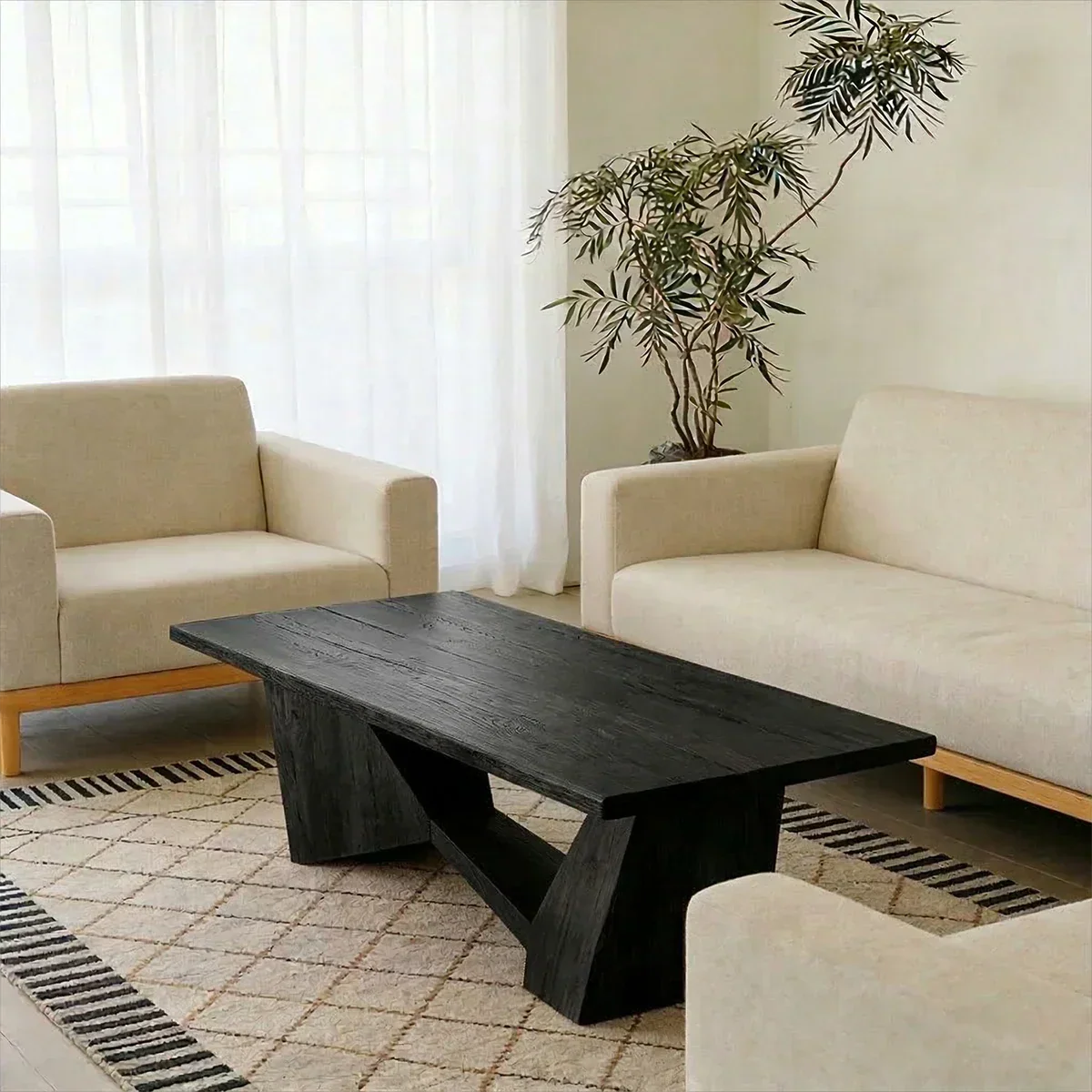 Minimalist Solid Wood Coffee Table – Natural Wood Slab Coffee Table - Rustirawood
