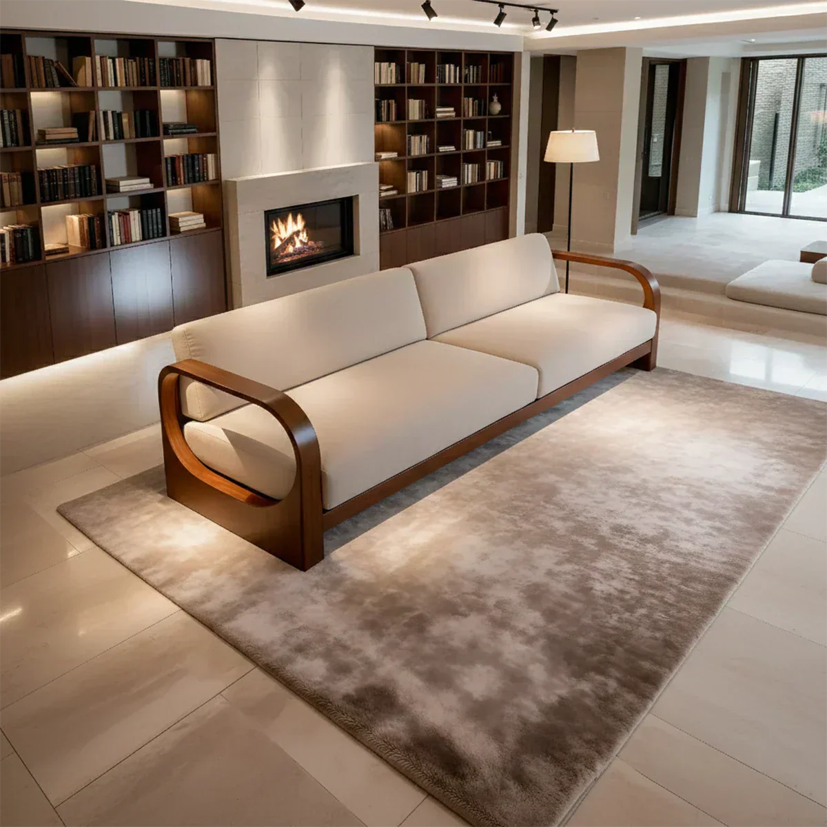 Modern Curved-Arm Cotton Sofa with Solid Wood Frame - Rustirawood