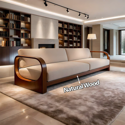 Modern Curved-Arm Cotton Sofa with Solid Wood Frame - Rustirawood