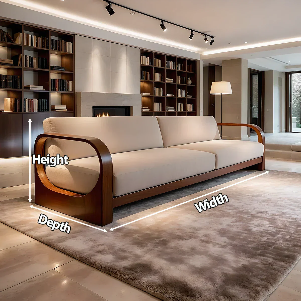 Modern Curved-Arm Cotton Sofa with Solid Wood Frame - Rustirawood