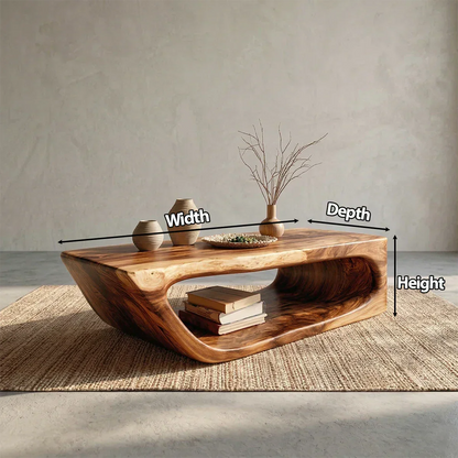 Modern Hollow Form Natural Solid Wood Coffee Table with Open Shelf - Rustirawood