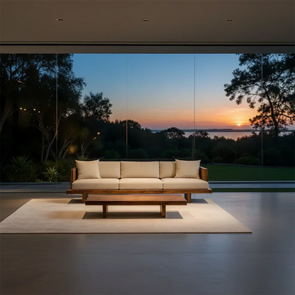 Modern Low-Profile Cotton Sofa with Solid Wood Base - Rustirawood