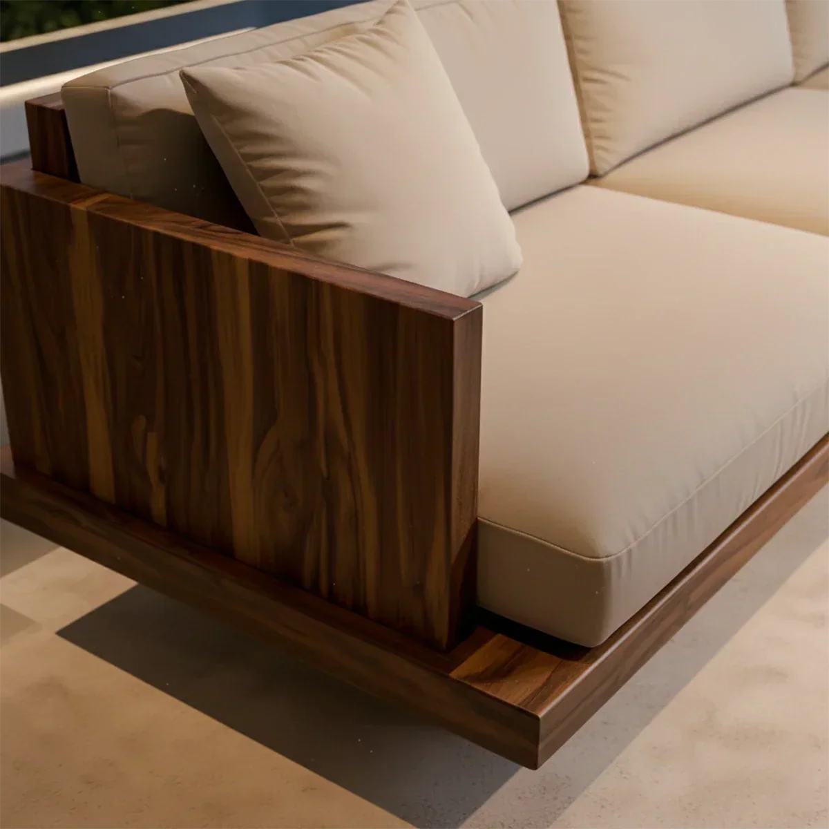 Modern Low-Profile Cotton Sofa with Solid Wood Base - Rustirawood