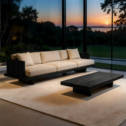 Modern Low-Profile Cotton Sofa with Solid Wood Base - Rustirawood