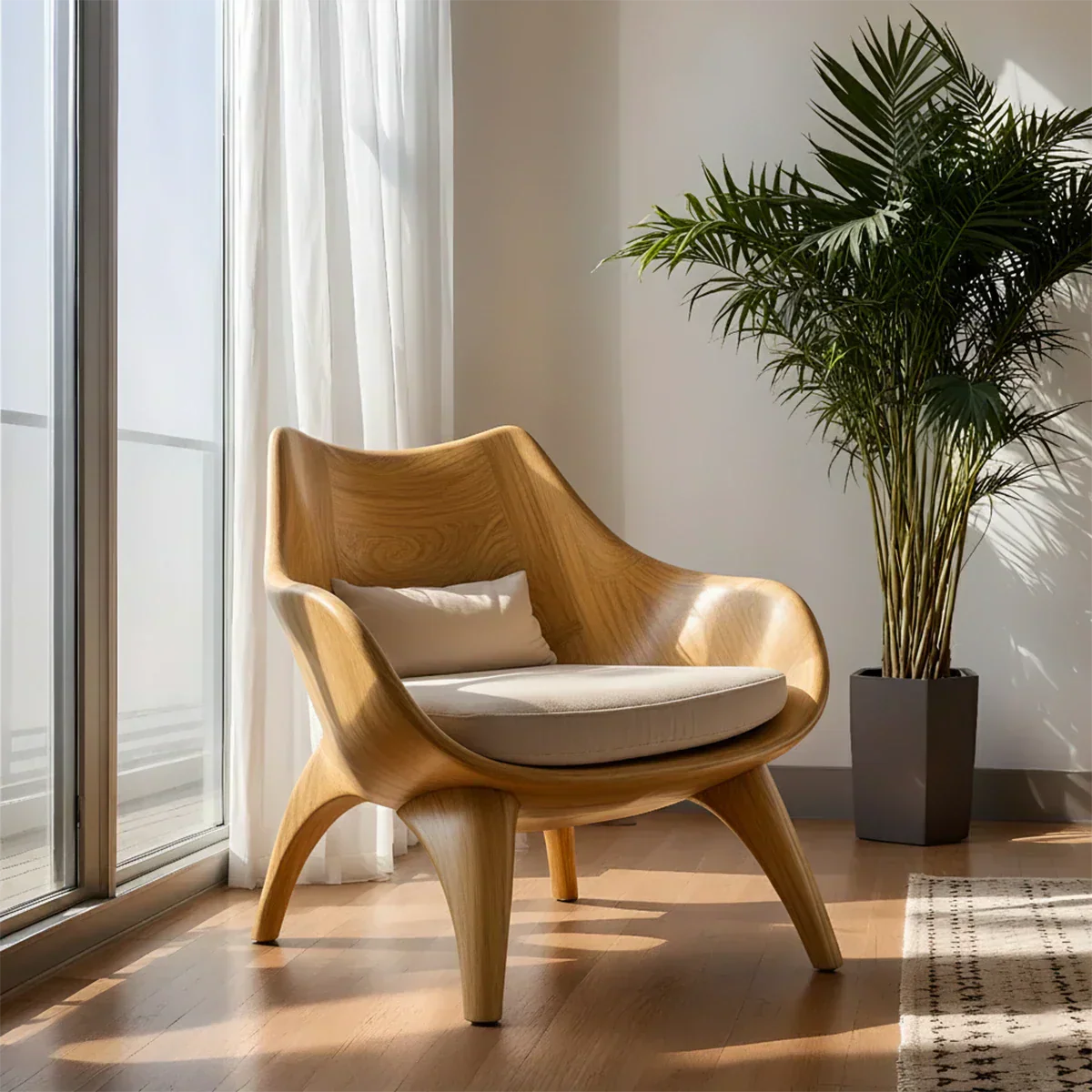 Modern Sculptural Natural Solid Wood Lounge Chair - Rustirawood