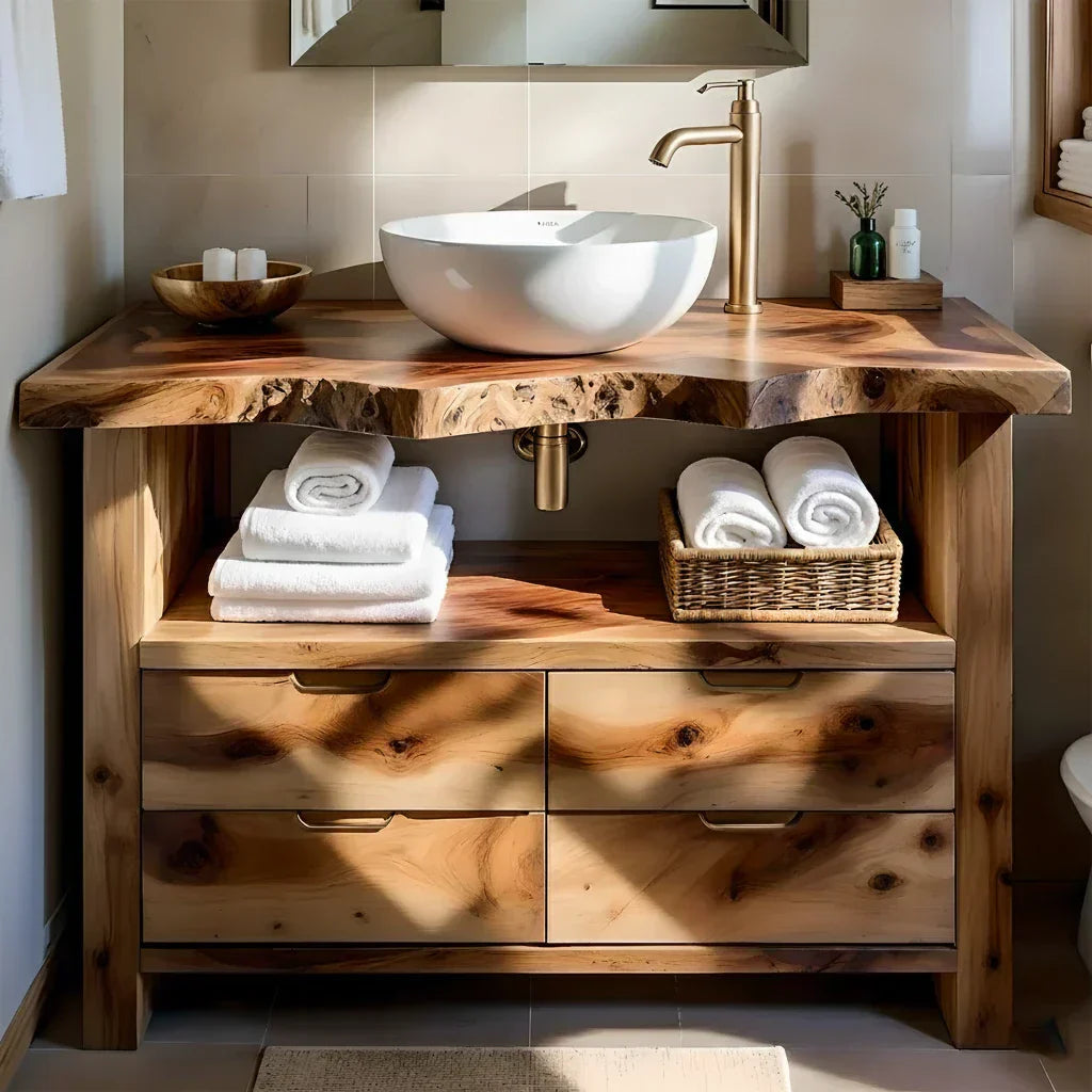 Natural Solid Wood Bathroom Vanity – Wabi-Sabi Live Edge Style - Rustirawood