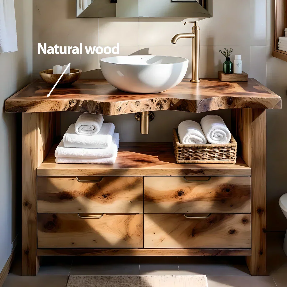 Natural Solid Wood Bathroom Vanity – Wabi-Sabi Live Edge Style - Rustirawood