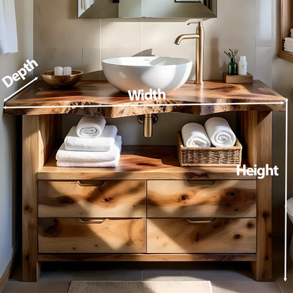 Natural Solid Wood Bathroom Vanity – Wabi-Sabi Live Edge Style - Rustirawood