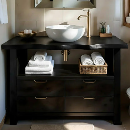 Natural Solid Wood Bathroom Vanity – Wabi-Sabi Live Edge Style - Rustirawood