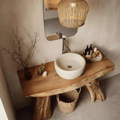 Natural Solid Wood Bathroom Vanity with Sculpted Root Base - Rustirawood
