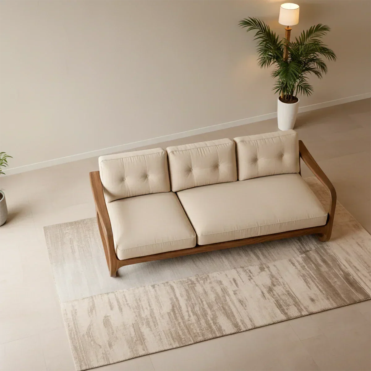 Natural Solid Wood Cotton Sofa – Handcrafted Minimalist Rustic Style - Rustirawood