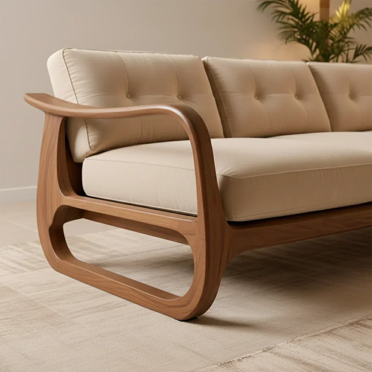 Natural Solid Wood Cotton Sofa – Handcrafted Minimalist Rustic Style - Rustirawood